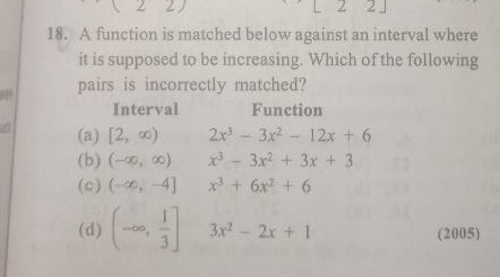A function is matched below against an interval where it is supposed t