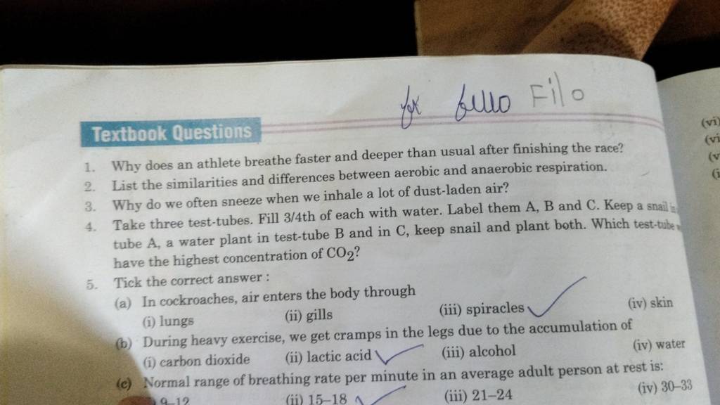 Textbook Questions Fillo 1 Why Does An Athlete Breathe Faster And Deeper 