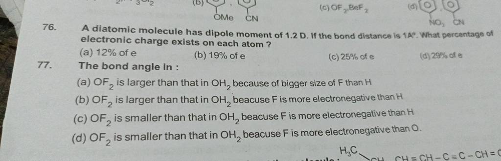 A diatomic molecule has dipole moment of 1.2D. If the bond distance is 1