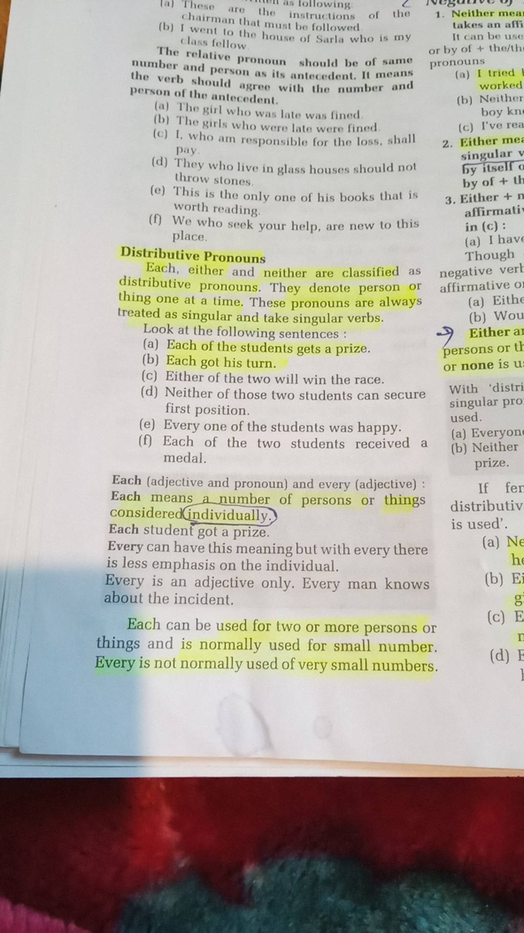 Distributive Pronouns Though Each Either And Neither Are Classified As