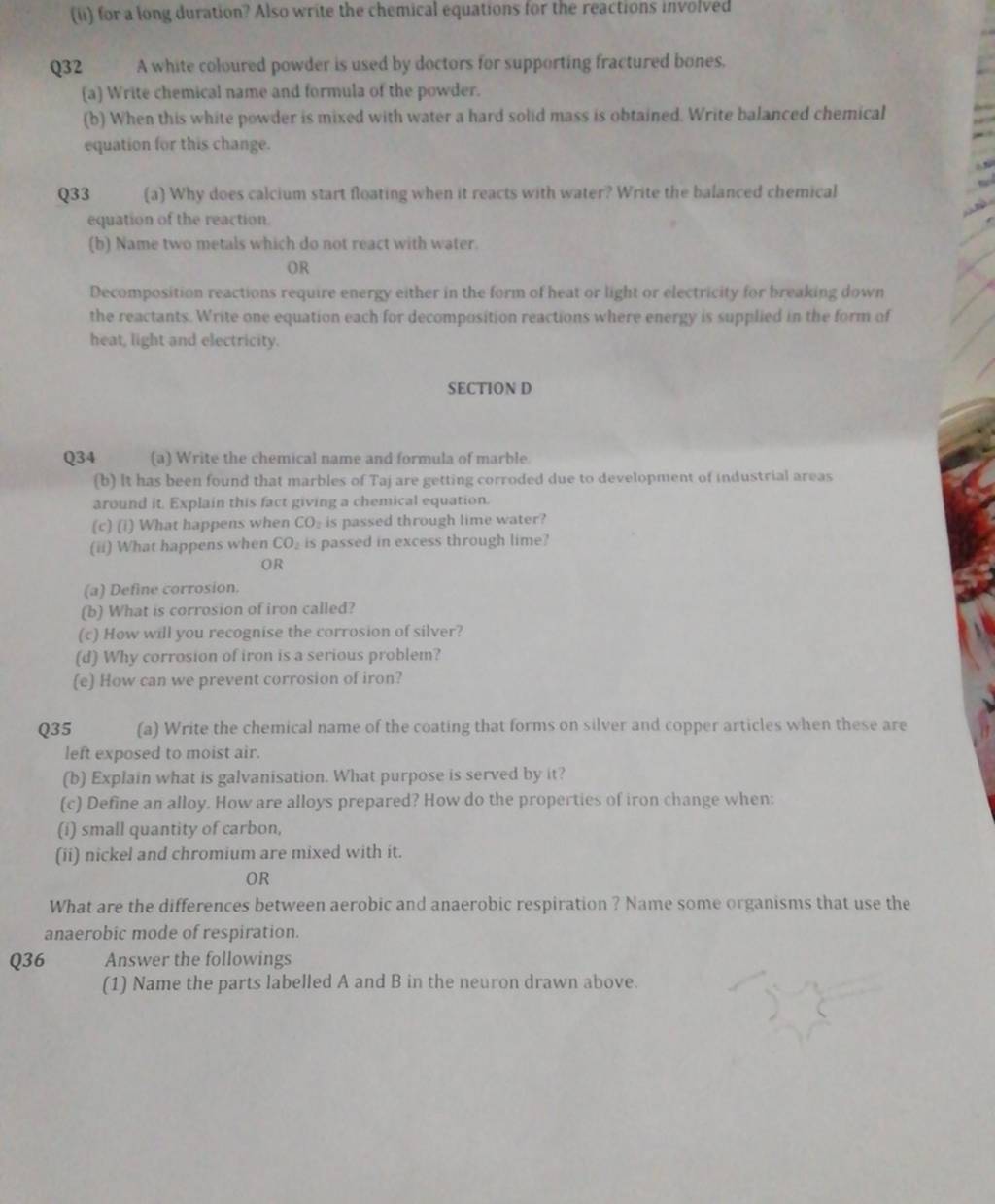 Q33 (a) Why does calcium start floating when it reacts with water? Write