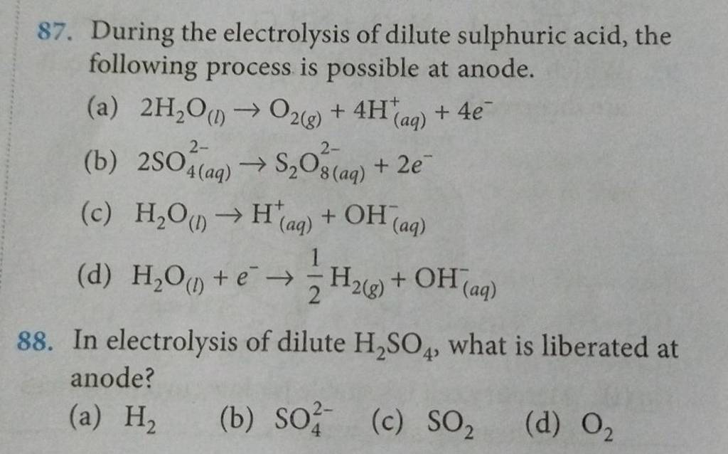 In Electrolysis Of Dilute H2 SO4 What Is Liberated At Anode Filo