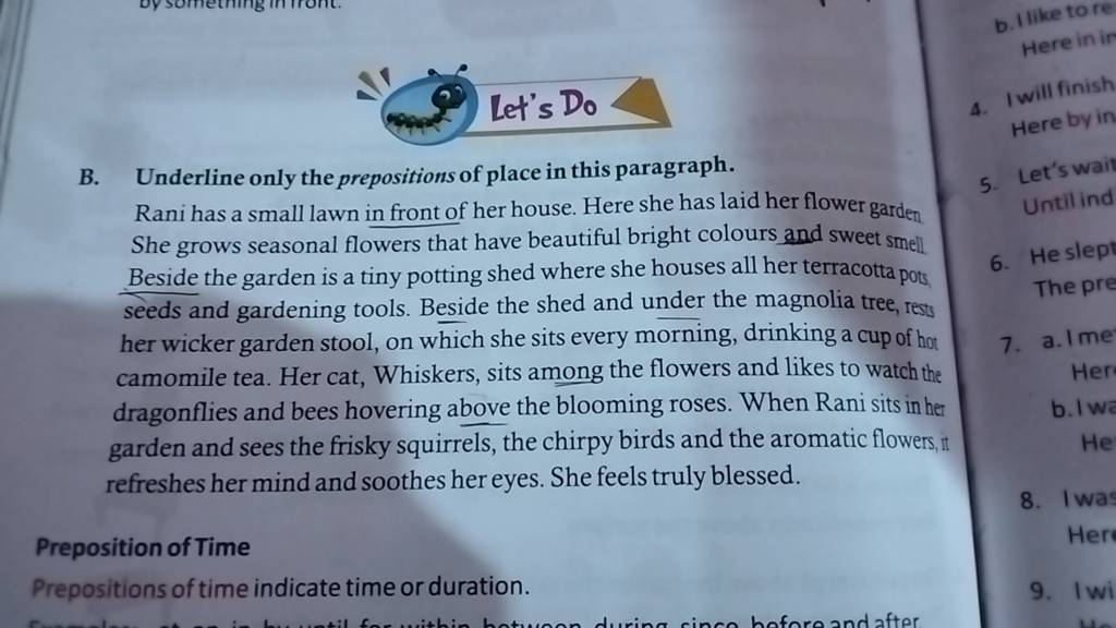 B. Underline Only The Prepositions Of Place In This Paragraph. Rani Has A..