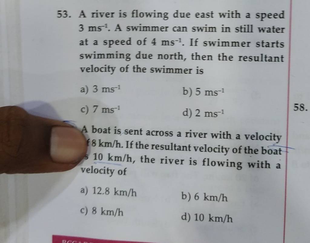 A boat is sent across a river with a velocity 8 km/h. If the resultant ve..