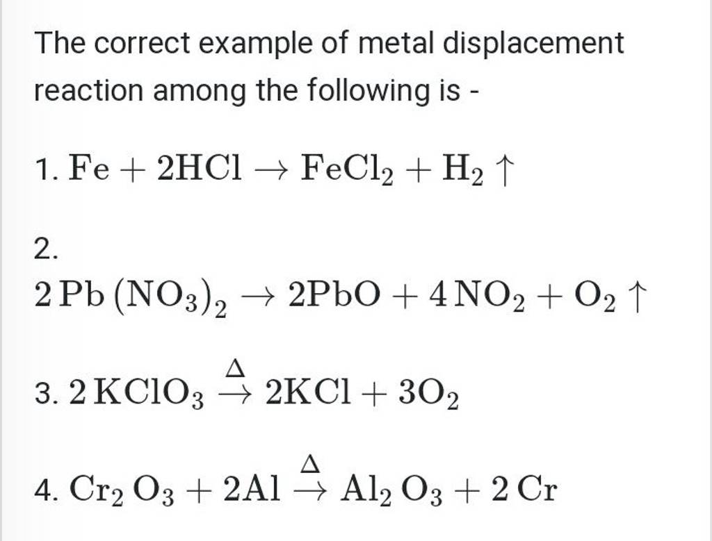 the-correct-example-of-metal-displacement-reaction-among-the-following-is