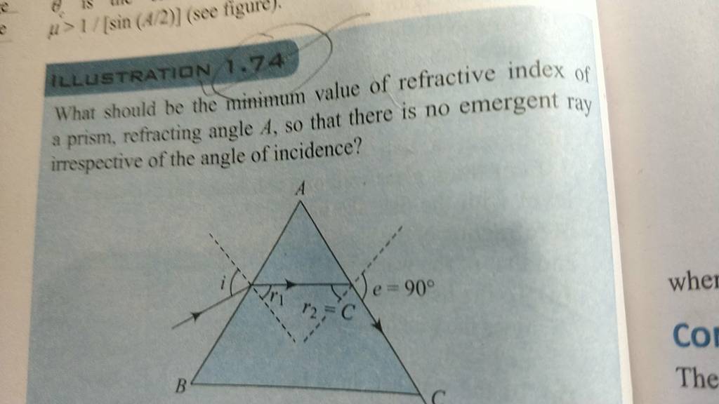 What should be the minimum value of refractive index of a prism, refracti..