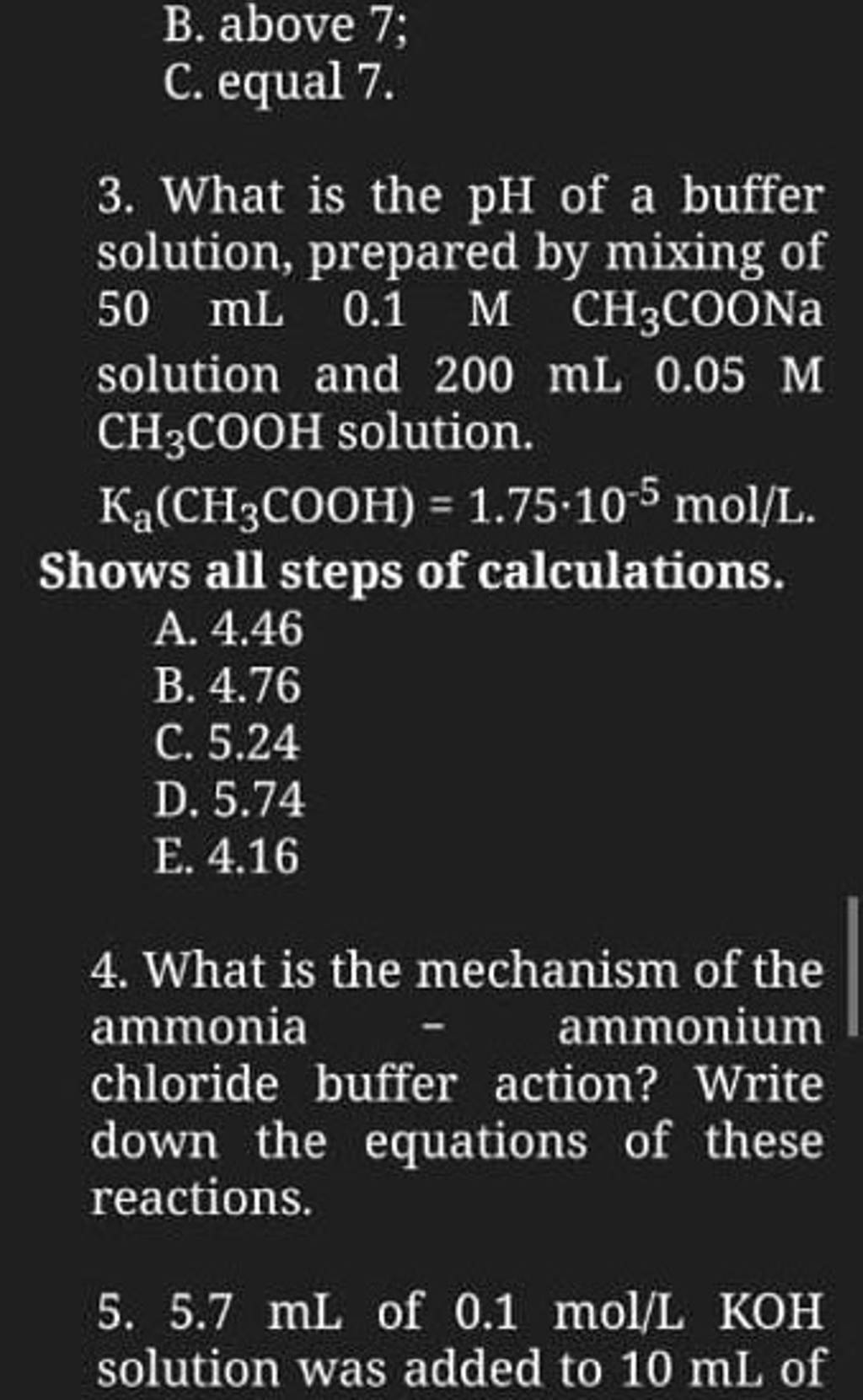 What is the pH of a buffer solution, prepared by mixing of 50 mL0.1MCH3 C..