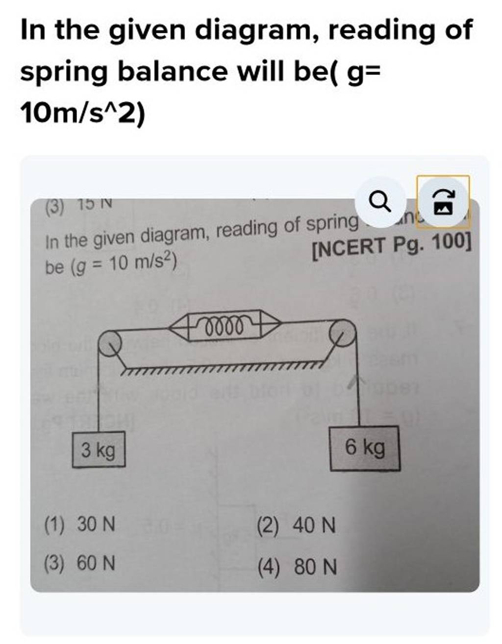 In the given diagram, reading of spring balance will be( g= 10 m/s∧2) In