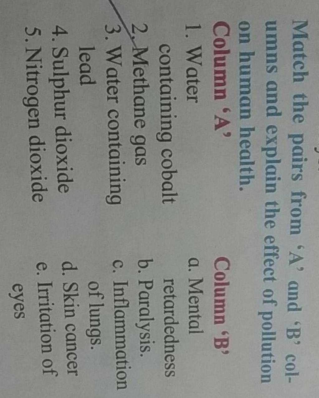 Match The Pairs From 6 A′ And ' B ' Columns And Explain The Effect Of Pol..