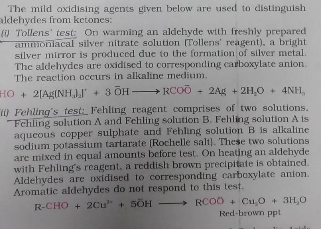 The mild oxidising agents given below are used to distinguish aldehydes f..