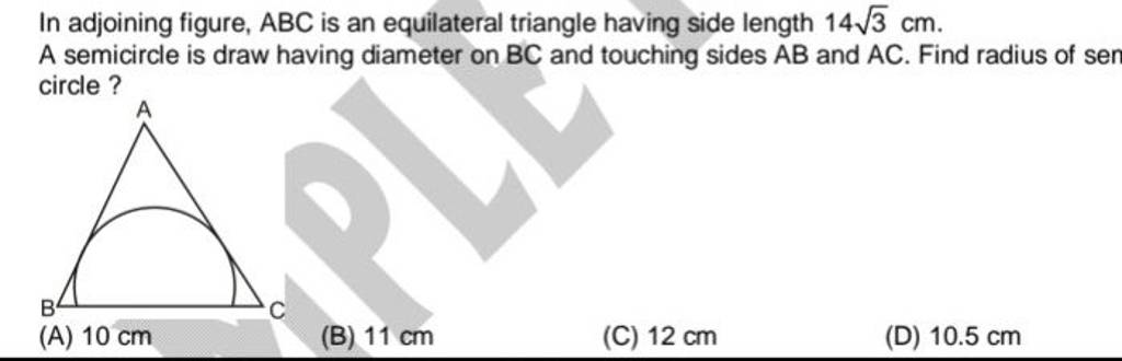 In Adjoining Figure Abc Is An Equilateral Triangle Having Side Length 14 5423