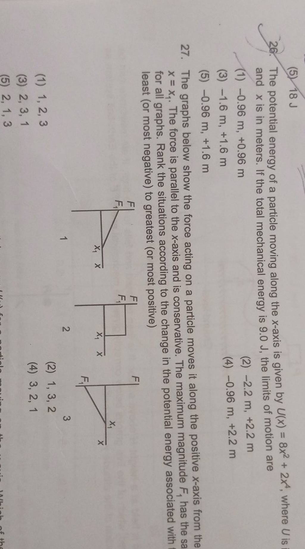 The graphs below show the force acting on a particle moves it along th