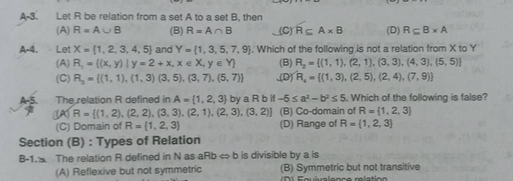 Section (B) : Types Of Relation B-1.a. The Relation R Defined In N As ARb..