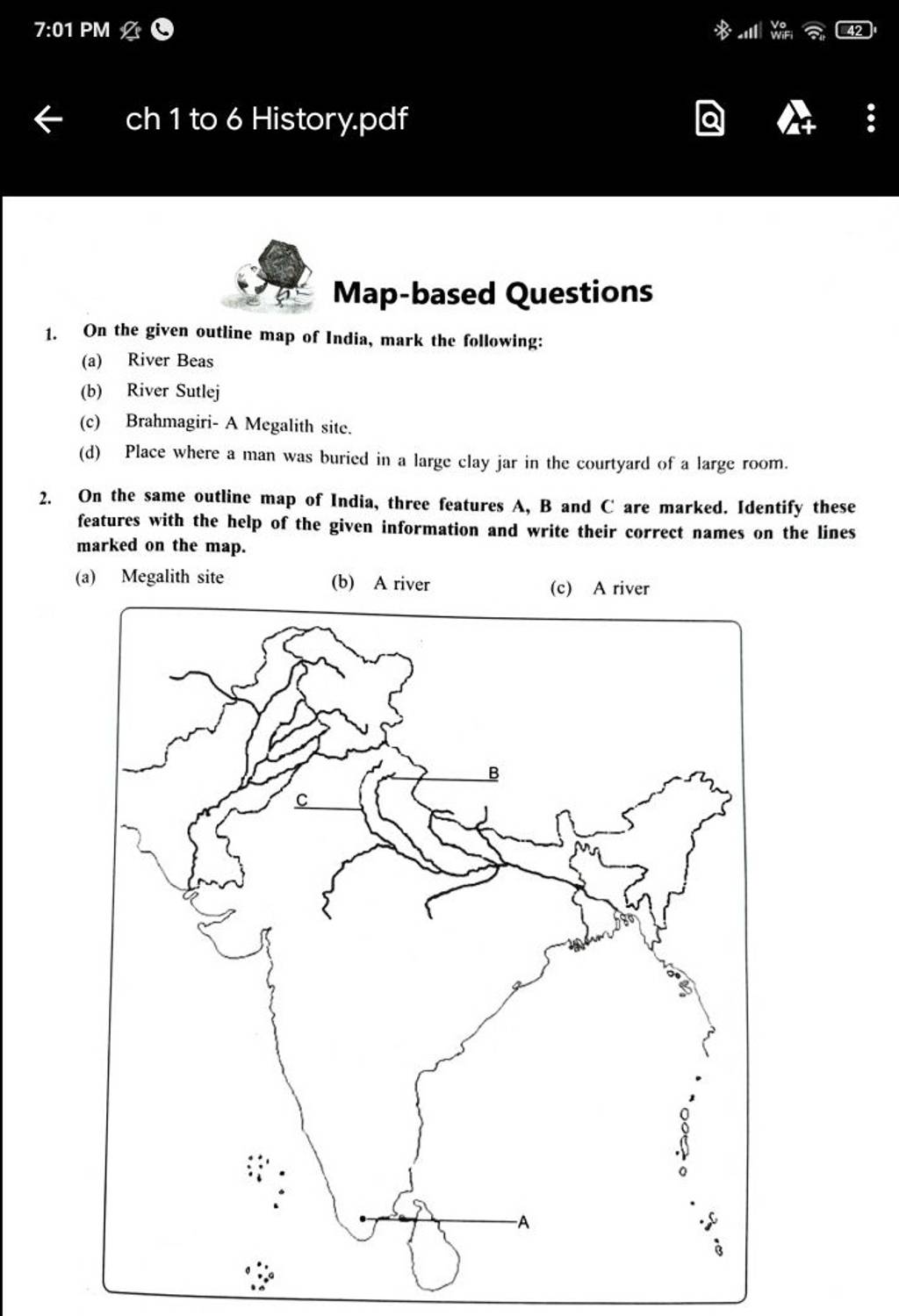 On The Same Outline Map Of India Three Features A B And C Are Marked Id