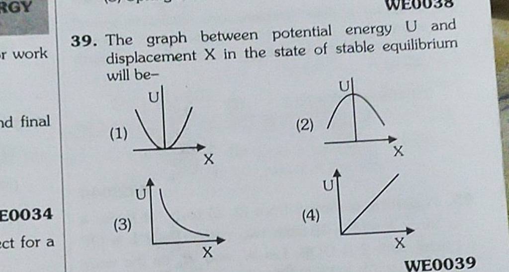 39 The Graph Between Potential Energy U And Displacement X In The State 1424