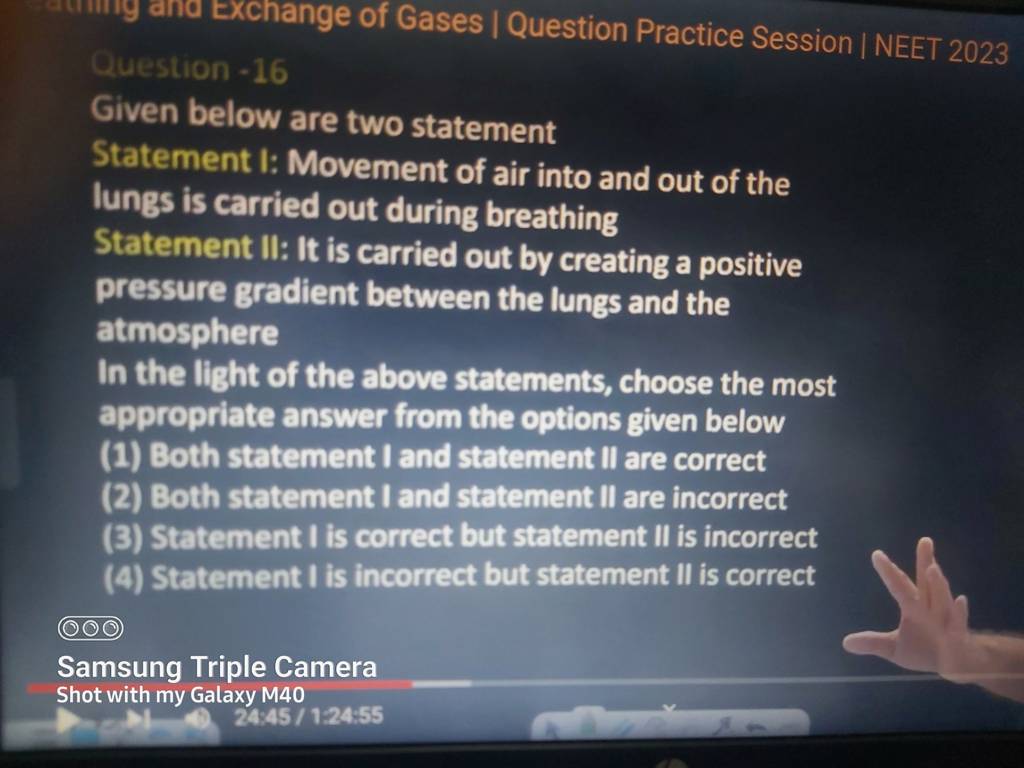 Question - 16 Given below are two statement Statement I: Movement of a