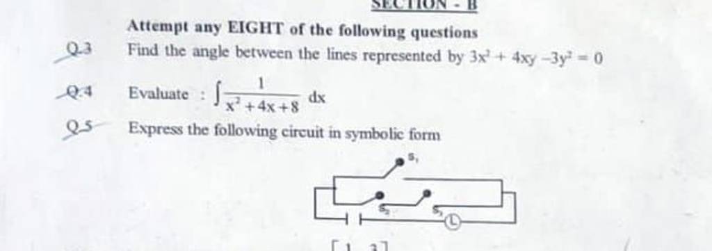 Attempt any EIGHT of the following questions
Q.3 Find the angle betwee