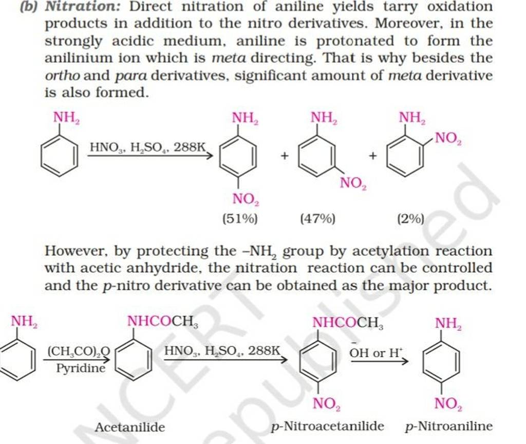  b Nitration Direct Nitration Of Aniline Yields Tarry Oxidation Product 