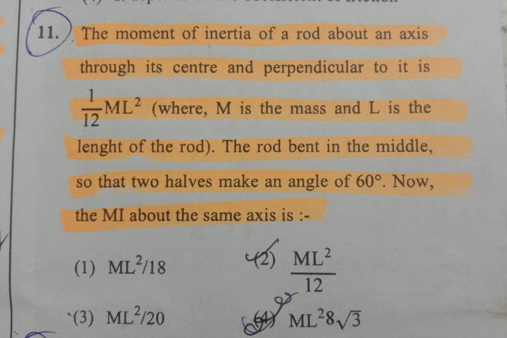 The Moment Of Inertia Of A Rod About An Axis Through Its Centre And Perpe..