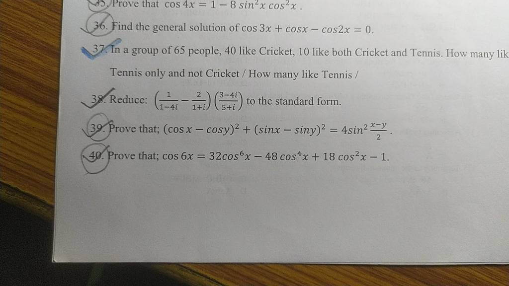 35-prove-that-cos4x-1-8sin2xcos2x-36-find-the-general-solution-of-cos3