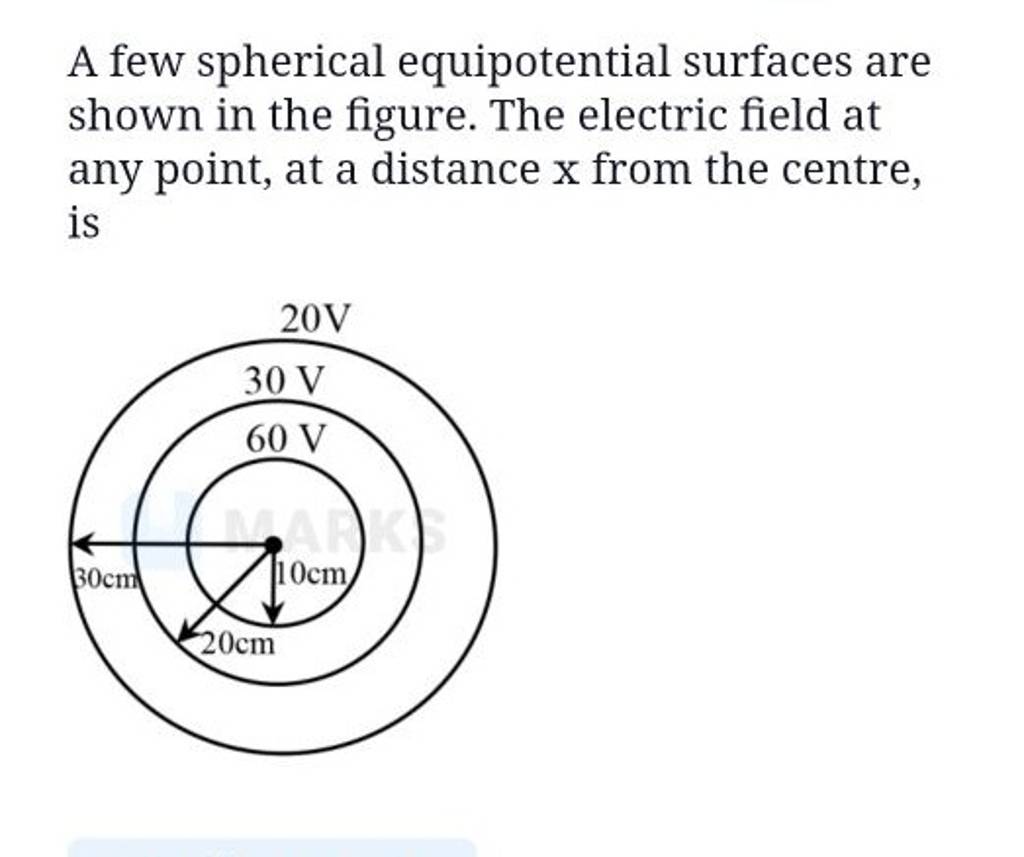A few spherical equipotential surfaces are shown in the figure. The elect..