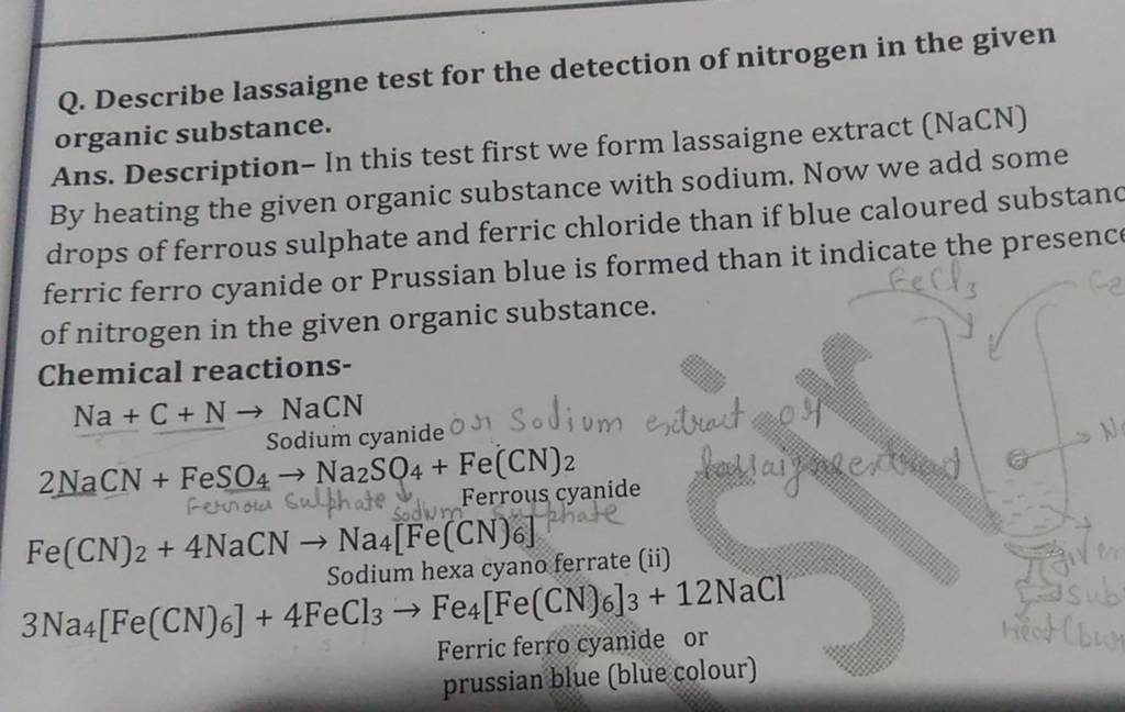 Q. Describe lassaigne test for the detection of nitrogen in the given org..