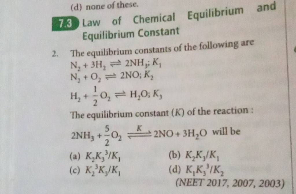 7.3 Law of Chemical Equilibrium and Equilibrium Constant 2. The equilibri..