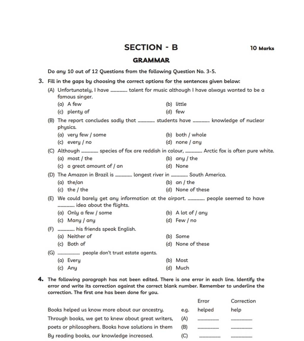 SECTION - B 10 Marks GRAMMAR Do Any 10 Out 12 Questions From The Followin..