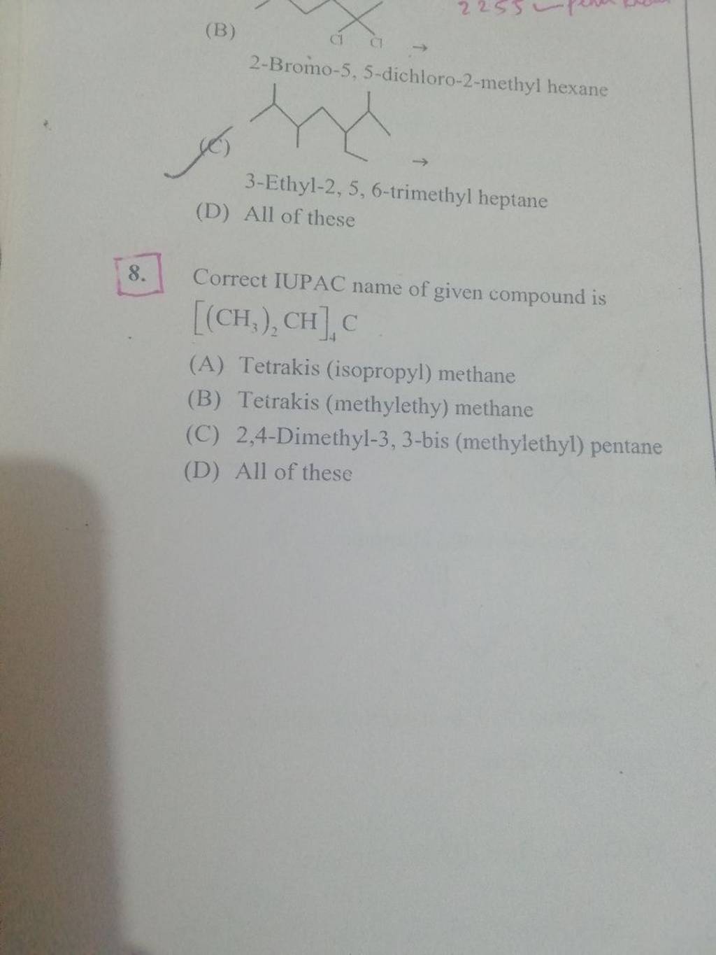 Correct IUPAC Name Of Given Compound Is [(CH3 )2 CH]4 C | Filo