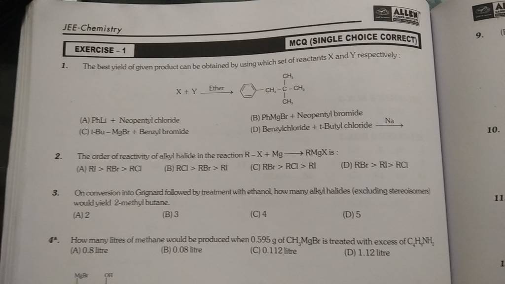 JEE-Chemistry EXERCISE - 1 MCQ (SINGLE CHOICE CORRECT) 1. The Best Yield