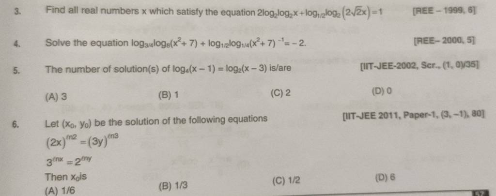 Let (x0​,y0​) be the solution of the following equations [IIT-JEE 2011