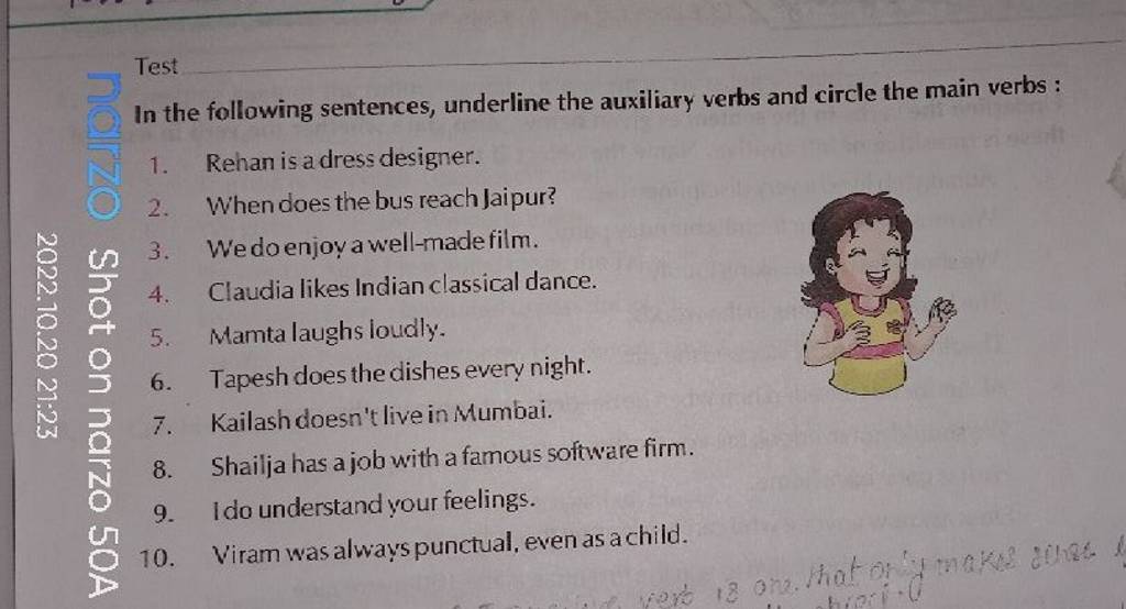 Test In The Following Sentences, Underline The Auxiliary Verbs And Circle..