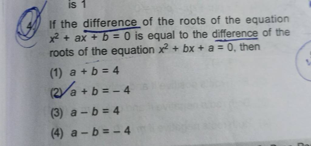 if-the-difference-of-the-roots-of-the-equation-x2-ax-b-0-is-equal-to-the