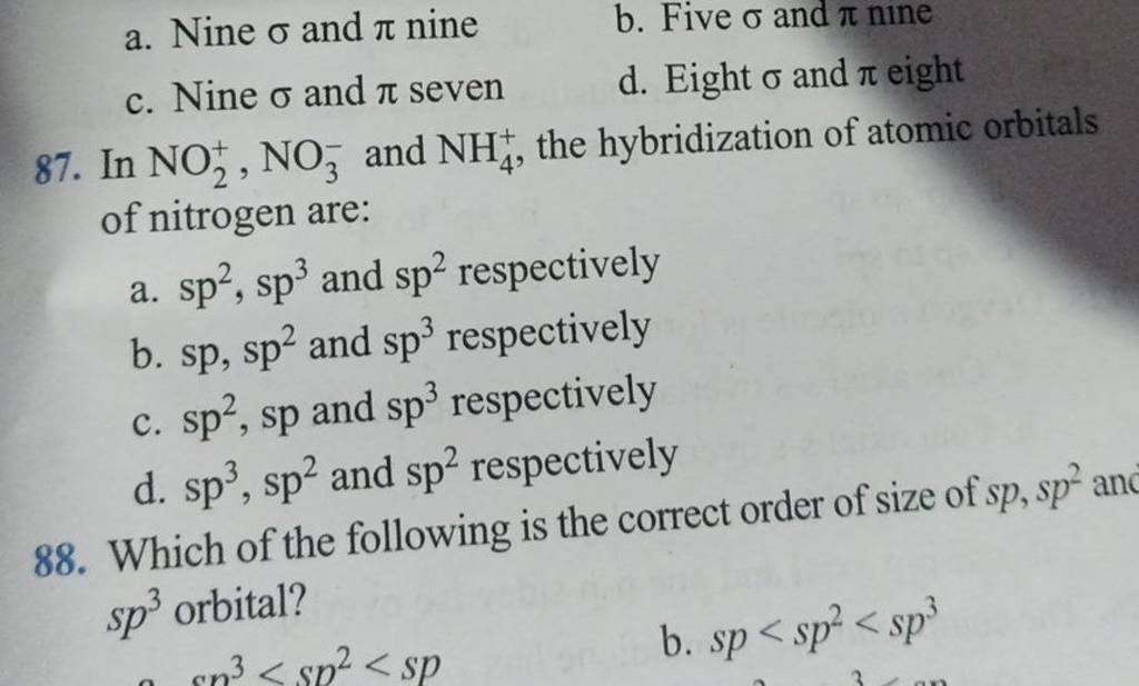 In No2 No3− And Nh4 The Hybridization Of Atomic Orbitals Of Nitrogen 8497