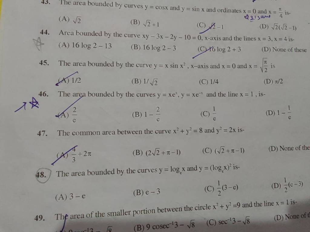 the-area-bounded-by-the-curves-y-logc-x-and-y-logc-x-2-is-filo