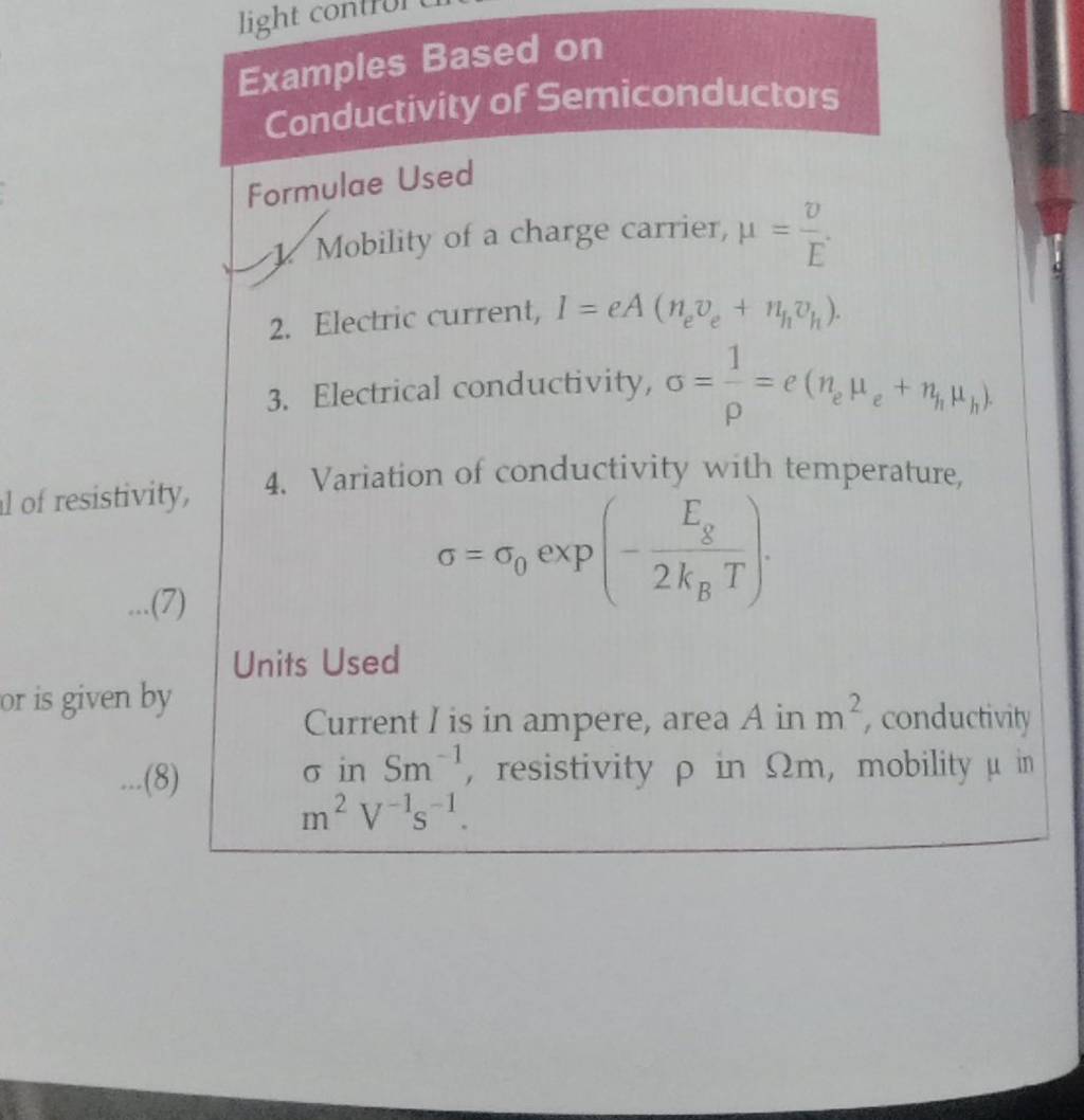 Examples Based on Conductivity of Semiconductors Formulae Used Filo