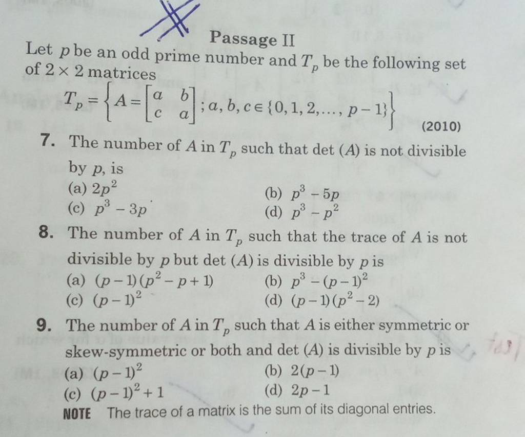 Let P Be An Odd Prime Number And Tp Be The Following Set Of 2×2 Matrices