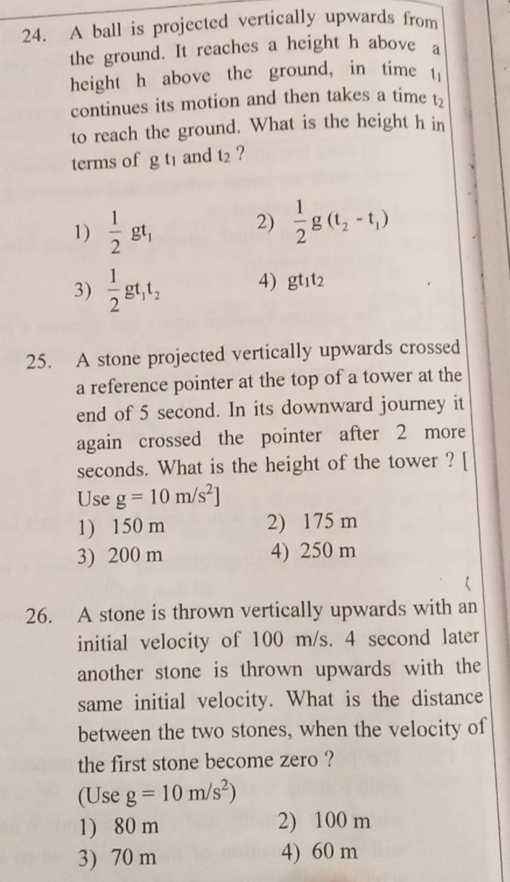 A stone projected vertically upwards crossed a reference pointer at th