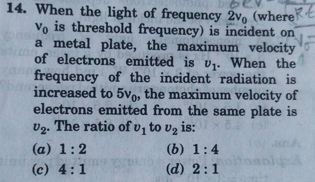 When the light of frequency 2v0 (where v0 is threshold frequency) is in..