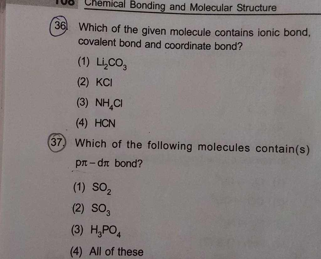 Which of the given molecule contains ionic bond, covalent bond and coordi..