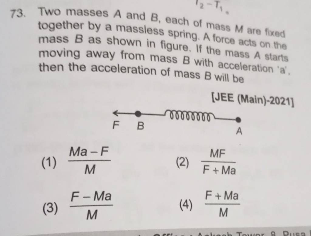 Two Masses A And B, Each Of Mass M Are Fixed Together By A Massless Sprin..