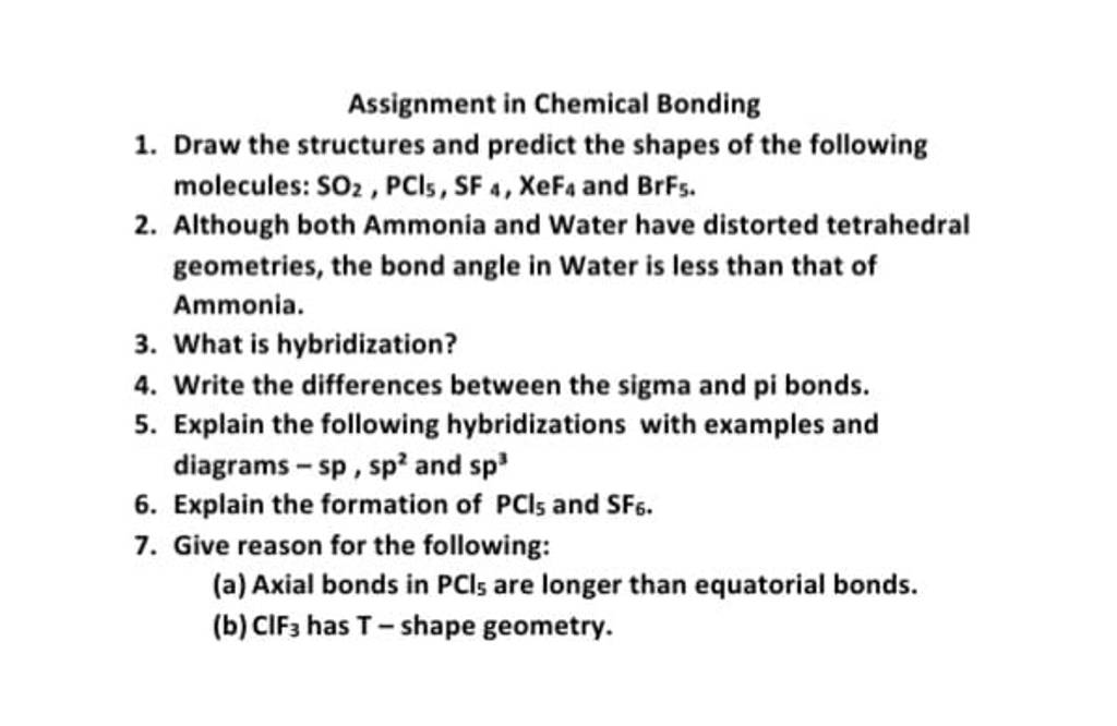 hand in assignment #14 chemical bonding