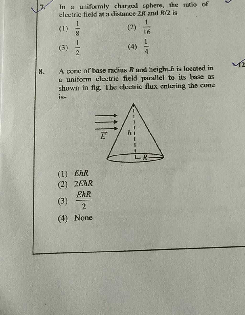 A cone of base radius R and height h is located in a uniform electric fie..