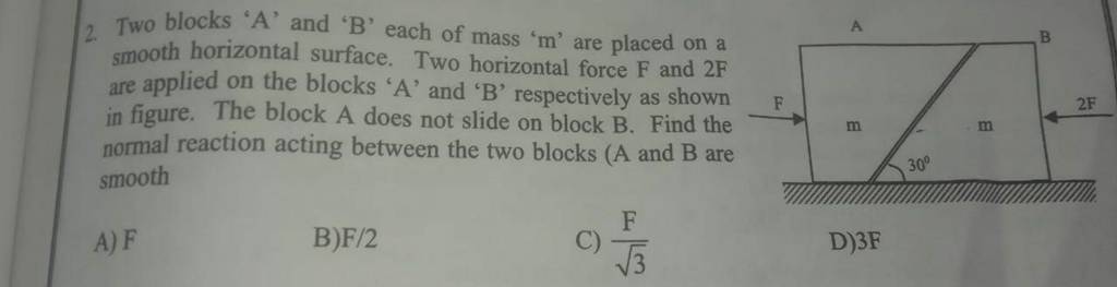 Two blocks ' A ' and ' B ' each of mass ' m ' are placed on a smooth h
