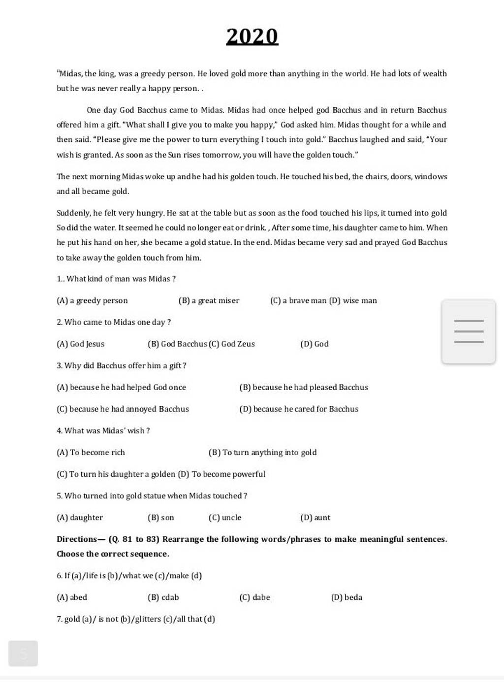 Who turned into gold statue when Midas touched? Filo