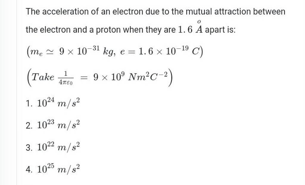 The acceleration of an electron due to the mutual attraction between (me
