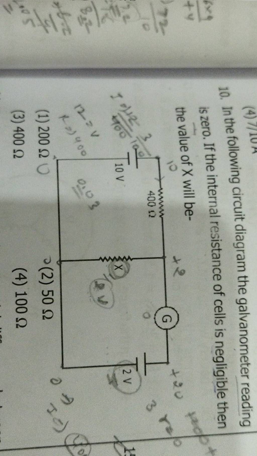 10 In The Following Circuit Diagram The Galvanometer Reading Is Zero If