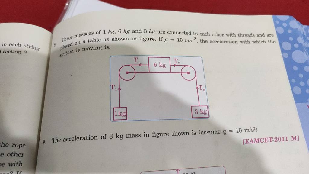Three Massees Of 1 Kg 6 Kg And 3 Kg Are Connected To Each Other With Thre three-massees-of-1-kg-6-kg-and-3-kg-are-connected-to-each-other-with-thre