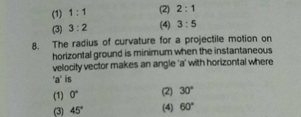 the-radius-of-curvature-for-a-projectile-motion-on-horizontal-ground-is-m