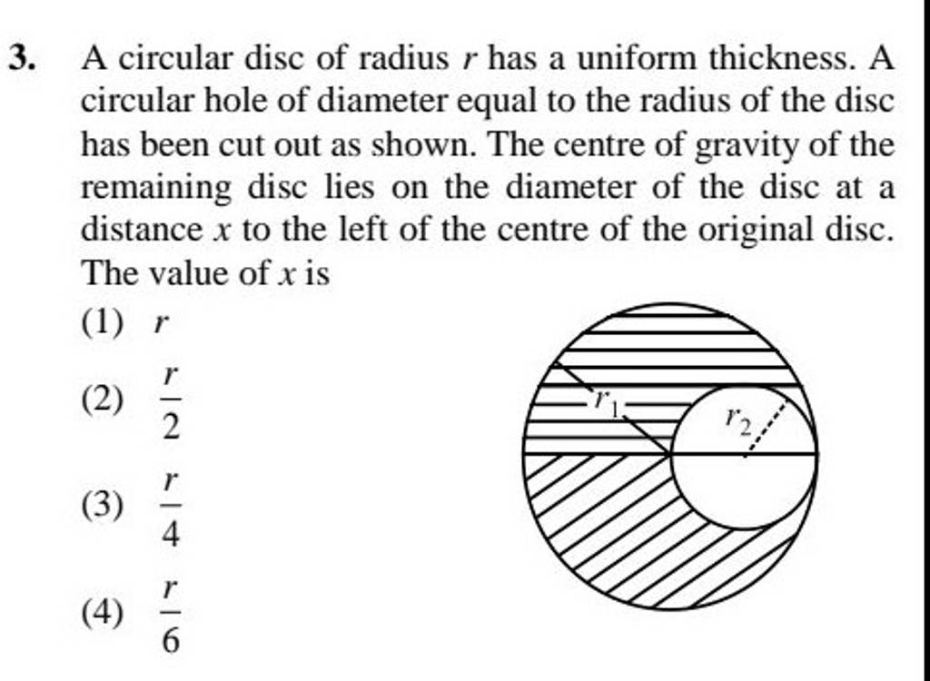 A Circular Disc Of Radius R Has A Uniform Thickness A Circular Hole Of D